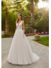 Beaded V Neck Ivory Lace Tulle Unique Wedding Dress